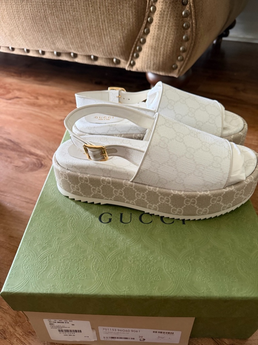Gucci Cream Monogram Platform Slingback Sandal - Picture 3 of 8
